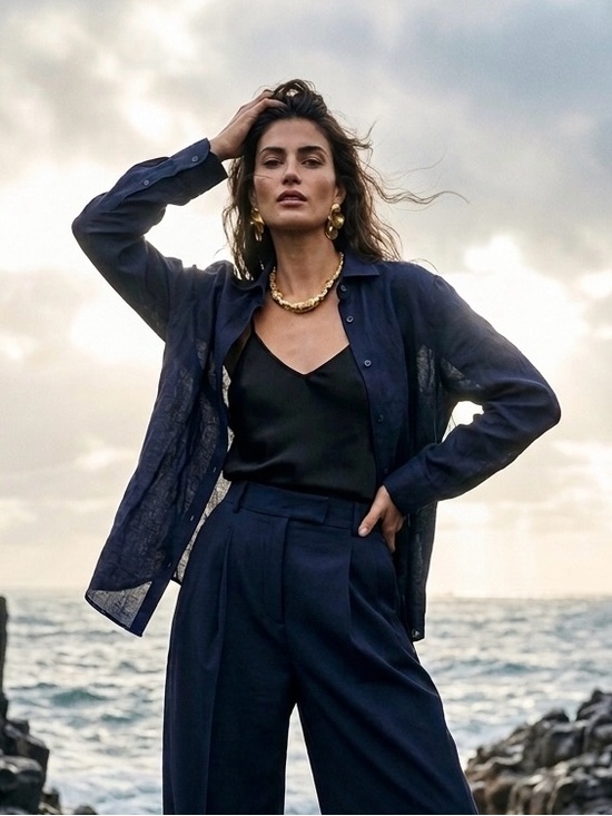 Reiss Tops - REISS Navy Blue 100% Linen Ruban | Button-Down Shirt XS